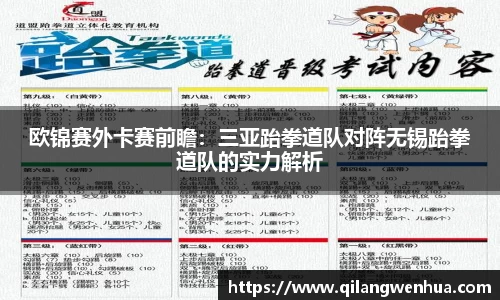 欧锦赛外卡赛前瞻：三亚跆拳道队对阵无锡跆拳道队的实力解析